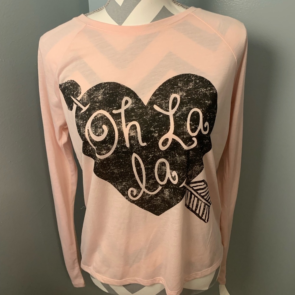 Casual Blush Pink Graphic Long-sleeved top Medium